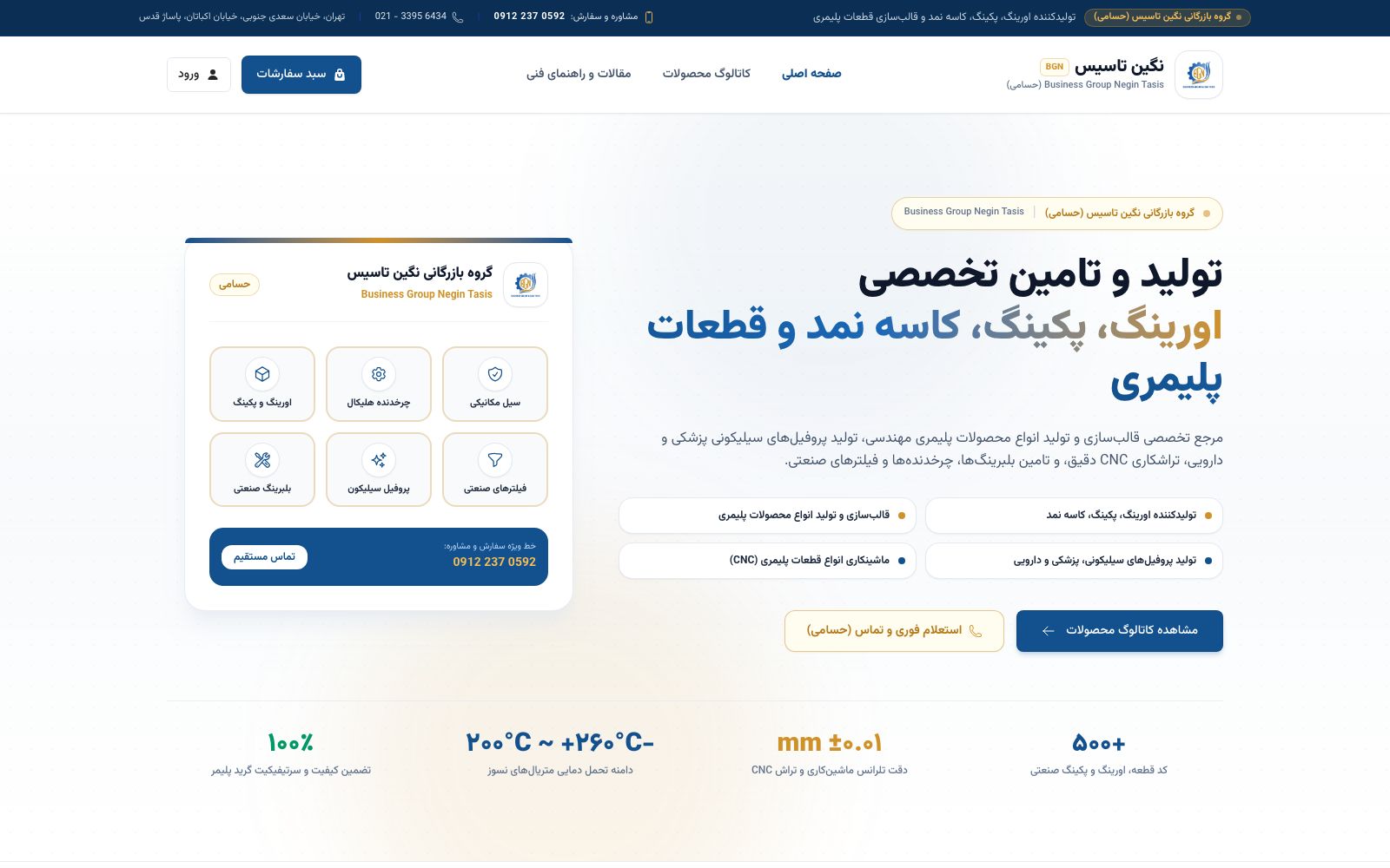 طراحی سایت و هویت بصری بازرگانی نگین تاسیس - رئوف وب
